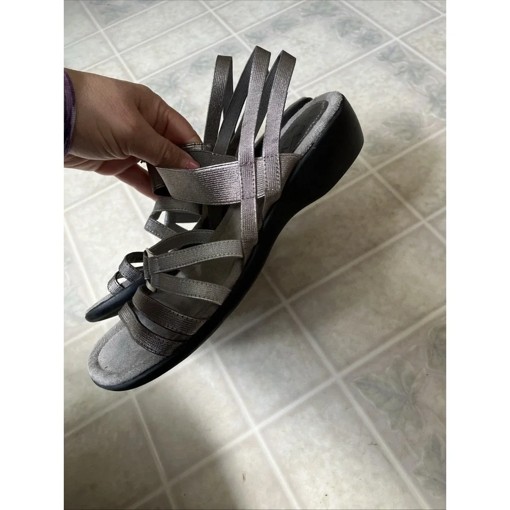 Life Stride True Soft System Wedge Sandals Slingback gray‎ Size 7.5 Pre-Owned
